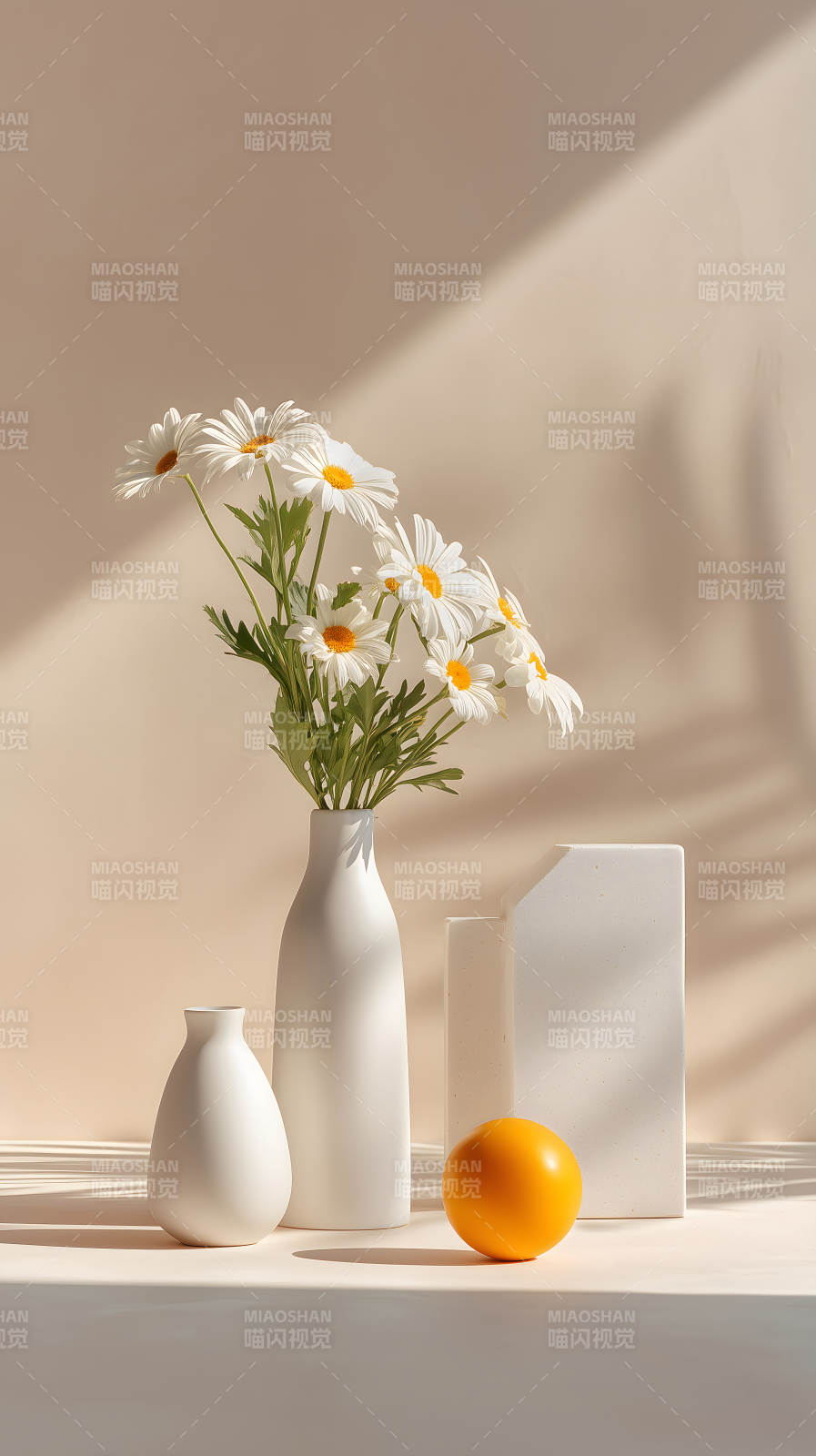 简约静物摄影白菊花摆设-图片