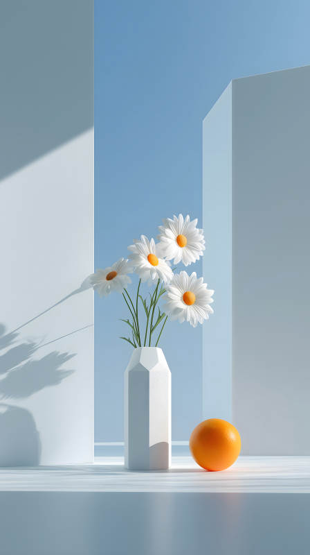 纯净的蓝白色调花卉静物-图片