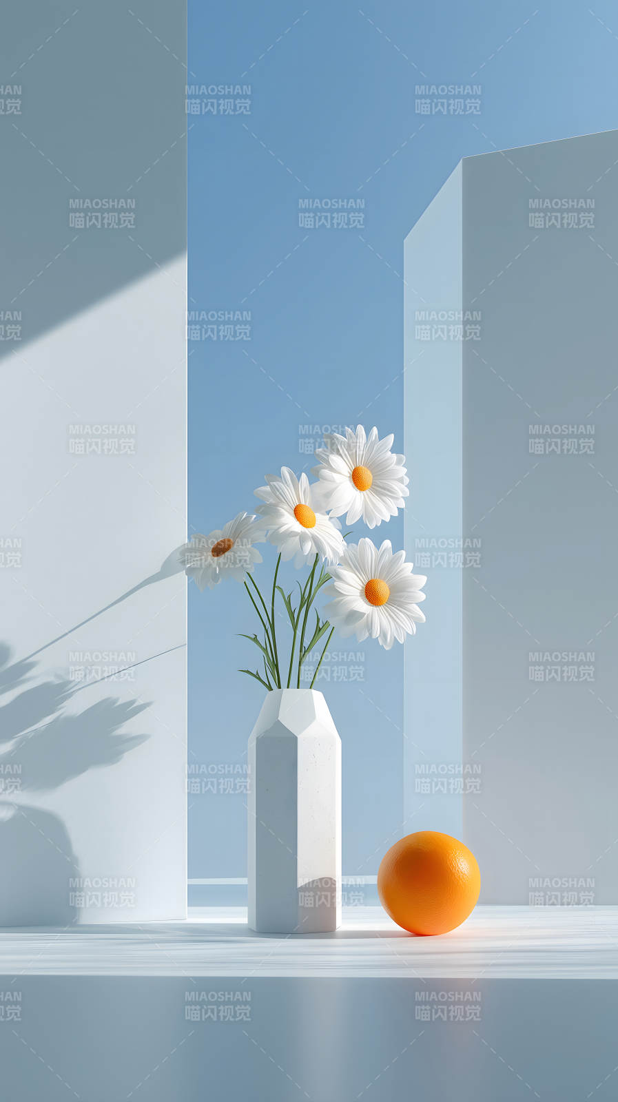 纯净的蓝白色调花卉静物-图片