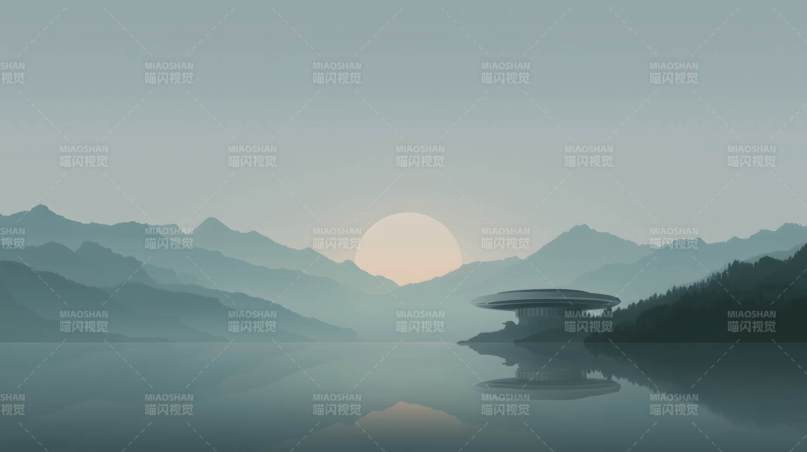 山水間的未來建筑-圖片