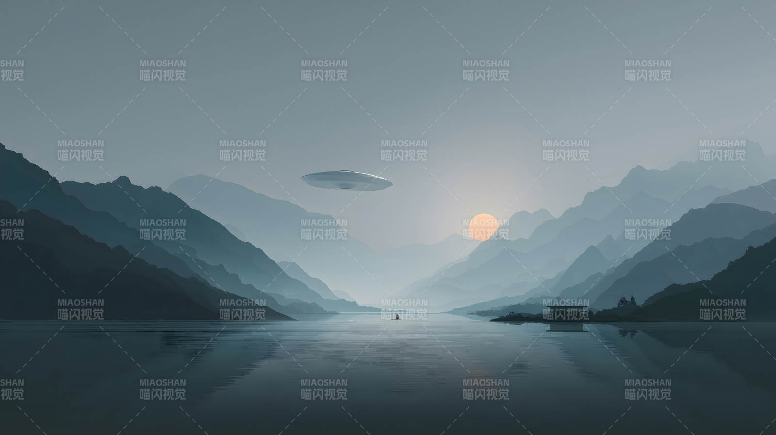 山水之间飞碟出现朦胧美景-图片
