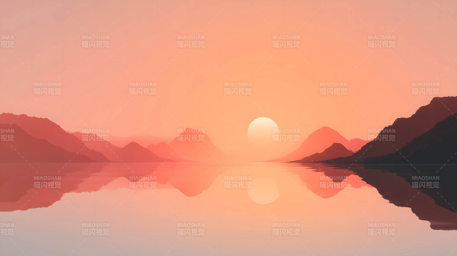 落日余晖映照山水之间景色-图片