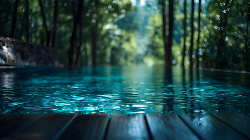 森林水景碧波蕩漾光影交織-圖片