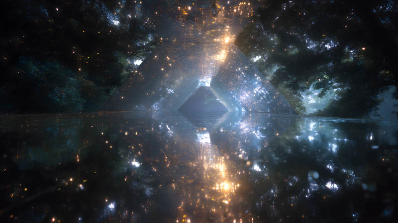 光線穿透水面奇幻三角空間-圖片