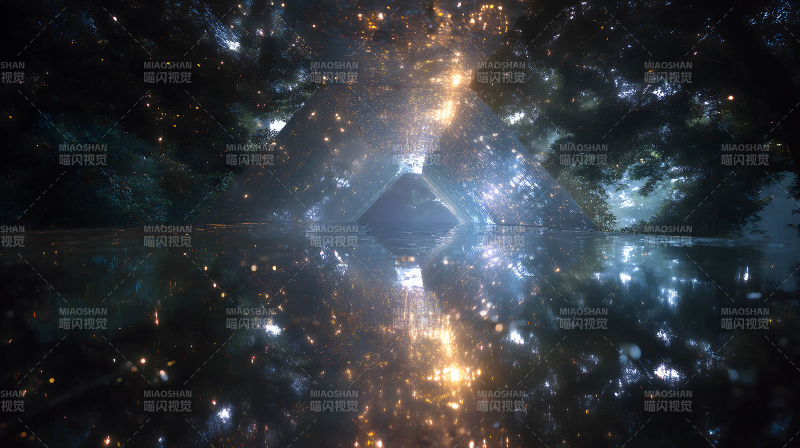 光線穿透水面奇幻三角空間-圖片