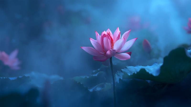 静谧的莲花盛开在水面-图片