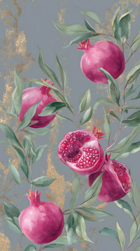 石榴与叶子的艺术装饰-图片