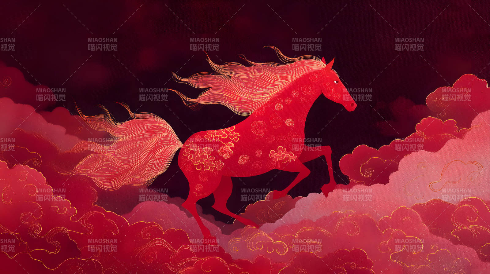 红色骏马腾云驾雾-图片
