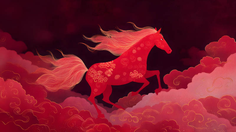 紅色駿馬騰云駕霧-圖片