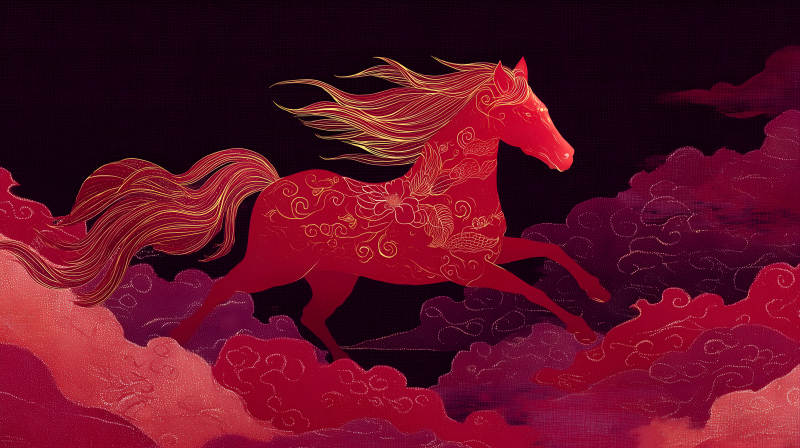 紅馬騰云駕霧圖-圖片