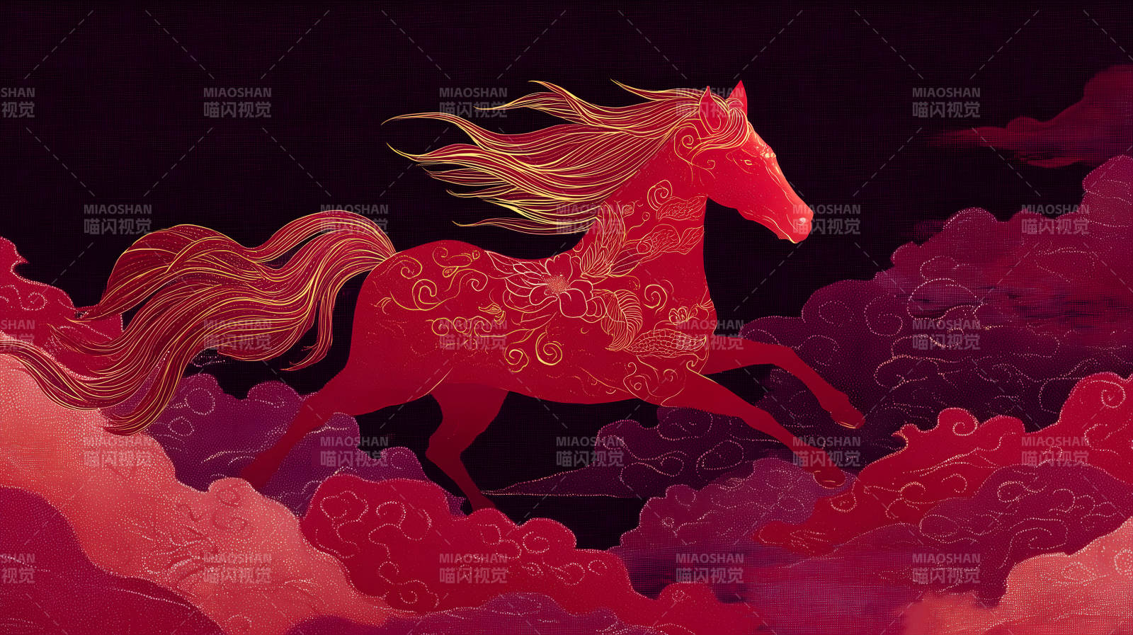 紅馬騰云駕霧圖-圖片