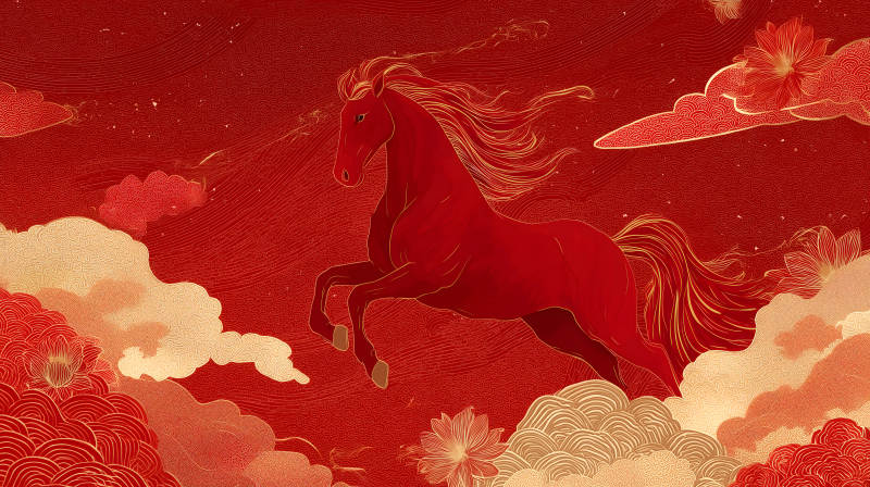 祥云飛馬躍動華麗中國風-圖片
