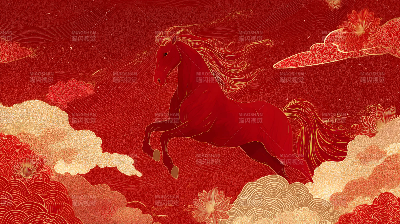 祥云飞马跃动华丽中国风-图片