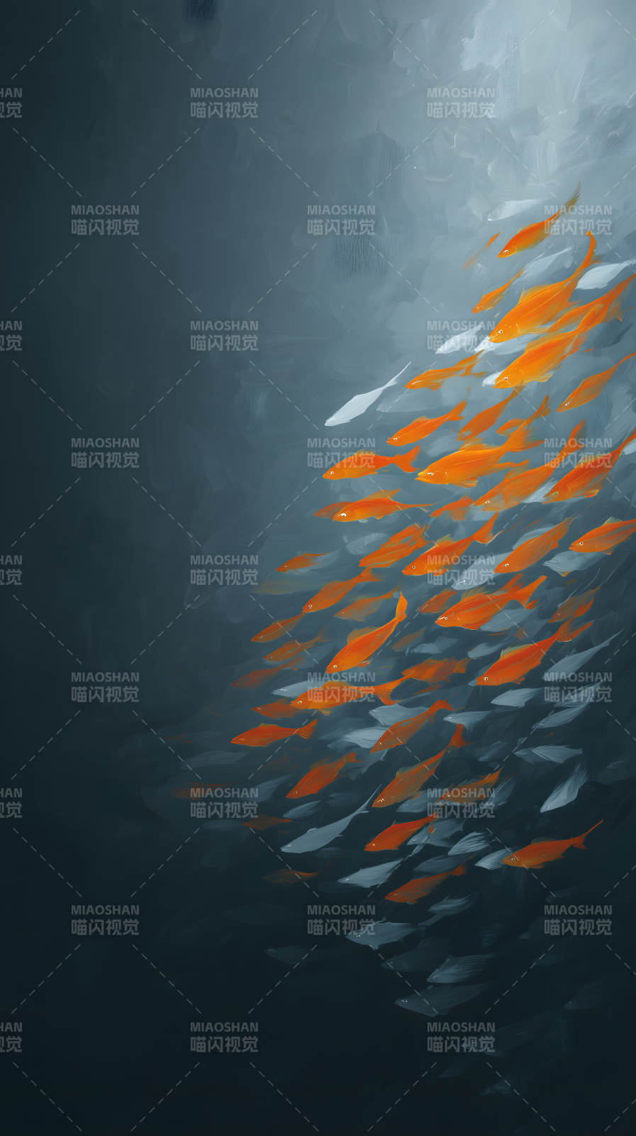 水中游动鱼群的光影效果-图片