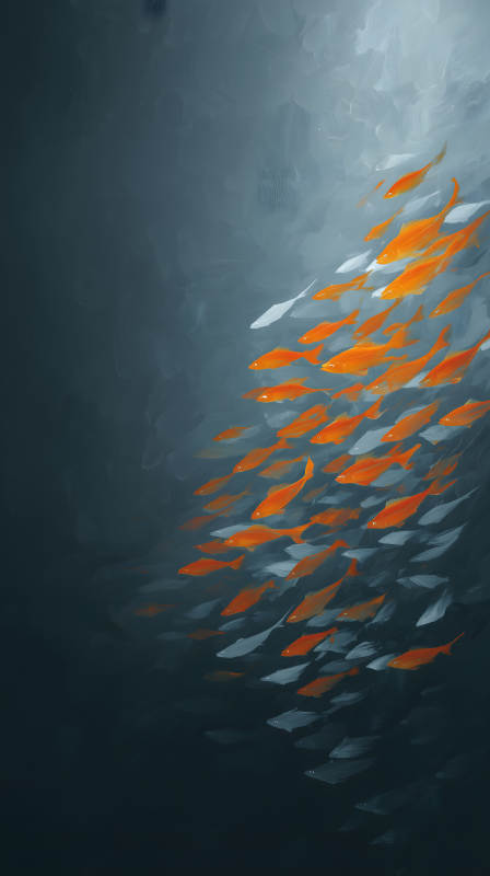 水中游动鱼群的光影效果-图片
