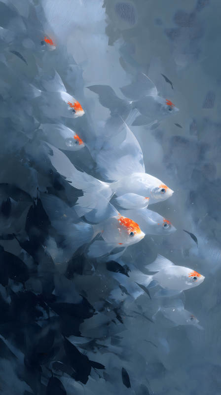 水下金鱼群游动梦幻场景-图片