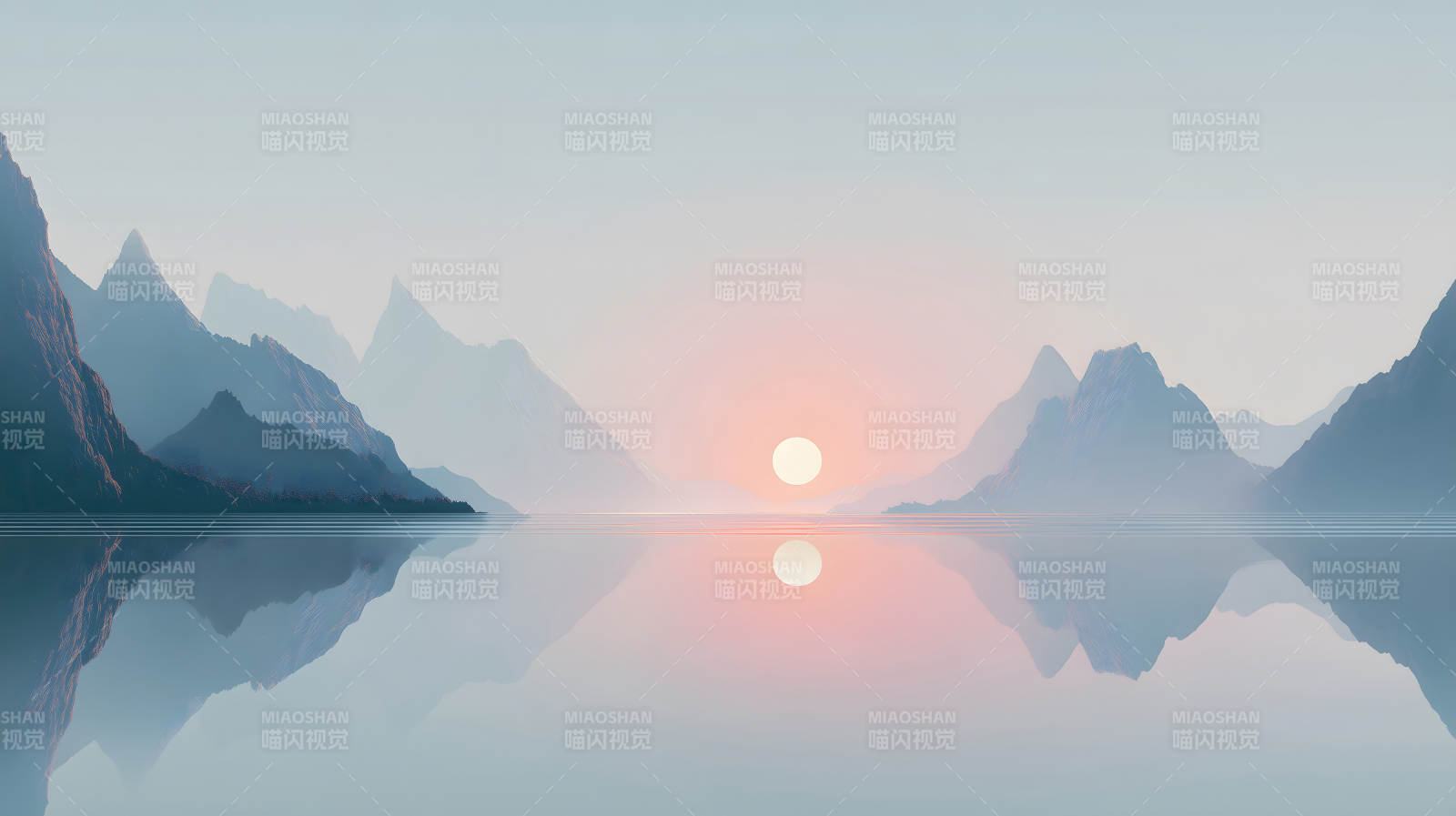 山河日落水镜图片