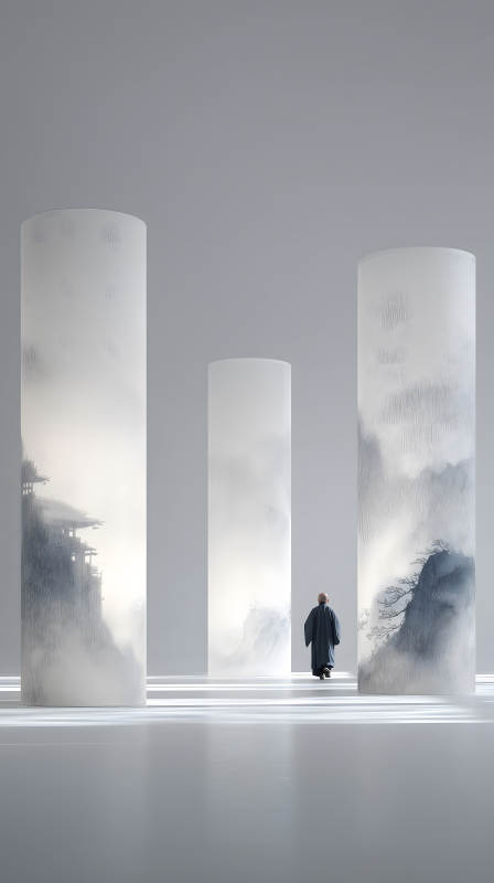 禪意空間僧侶行走-圖片