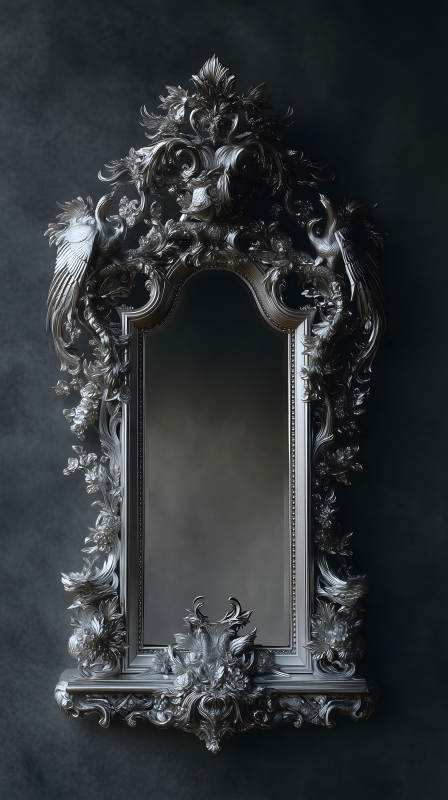 銀色雕花鏡子精美藝術品-圖片