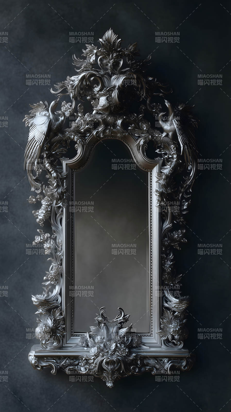 銀色雕花鏡子精美藝術品-圖片