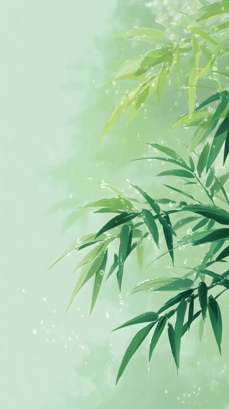 竹葉清新水珠圖-圖片