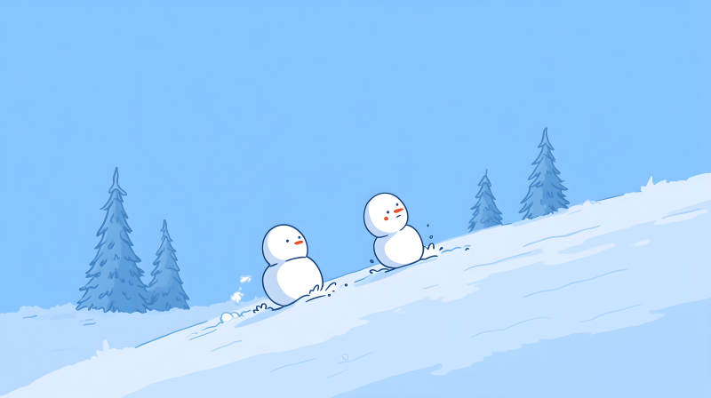 雪地里滾雪球的可愛雪人-圖片