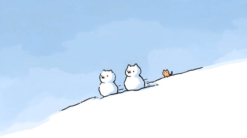 雪地里的小貓與雪貓-圖片