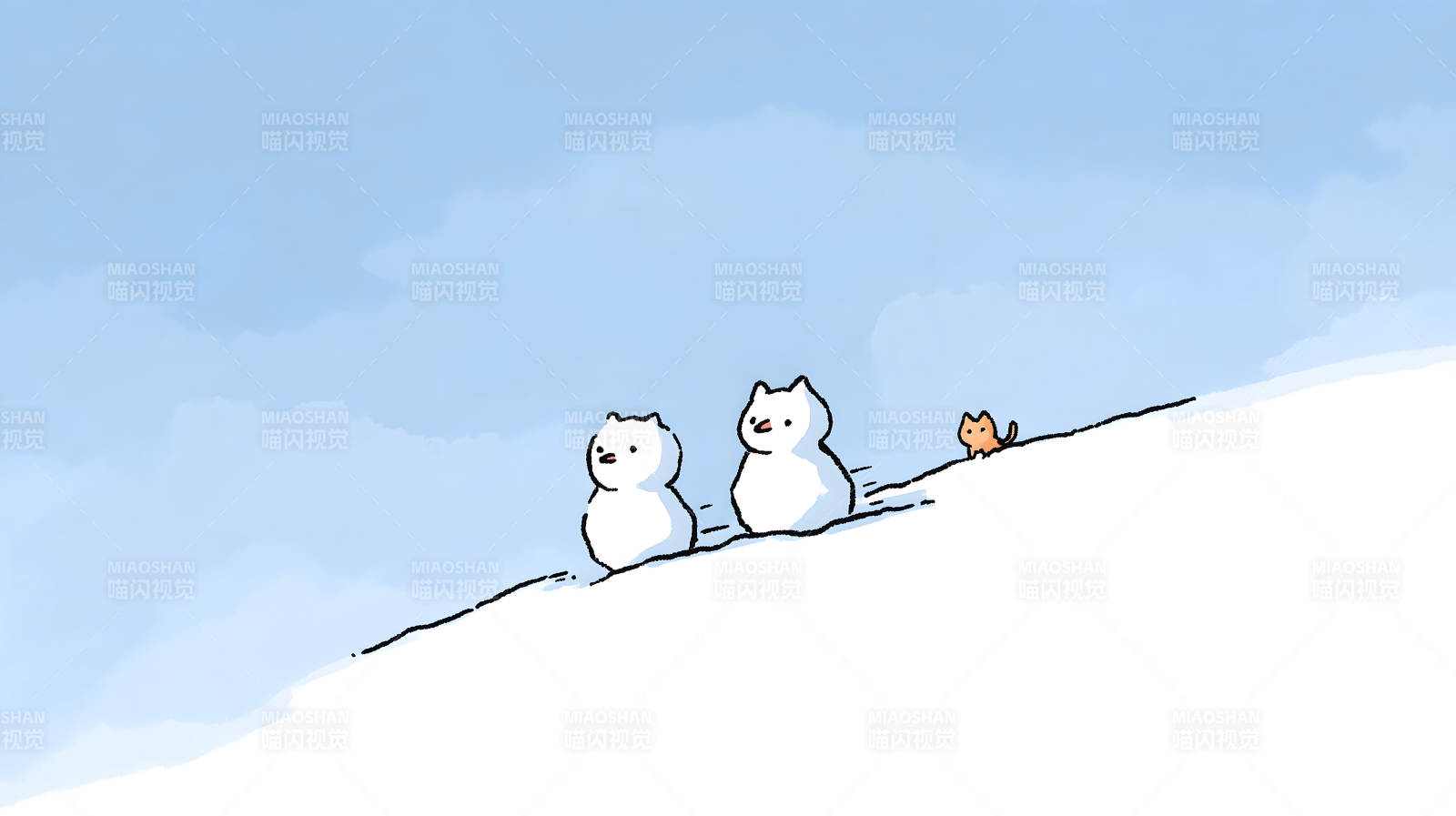 雪地里的小貓與雪貓-圖片