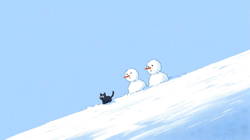貓咪雪人和雪地場景-圖片