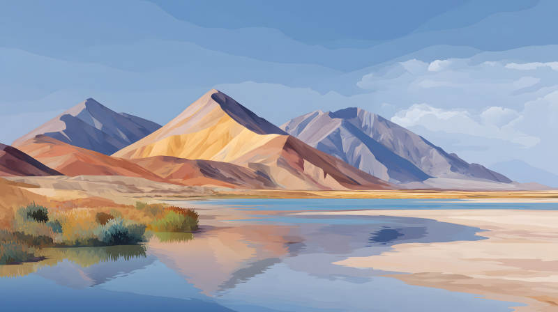 山水風景畫藍天白云倒影-圖片