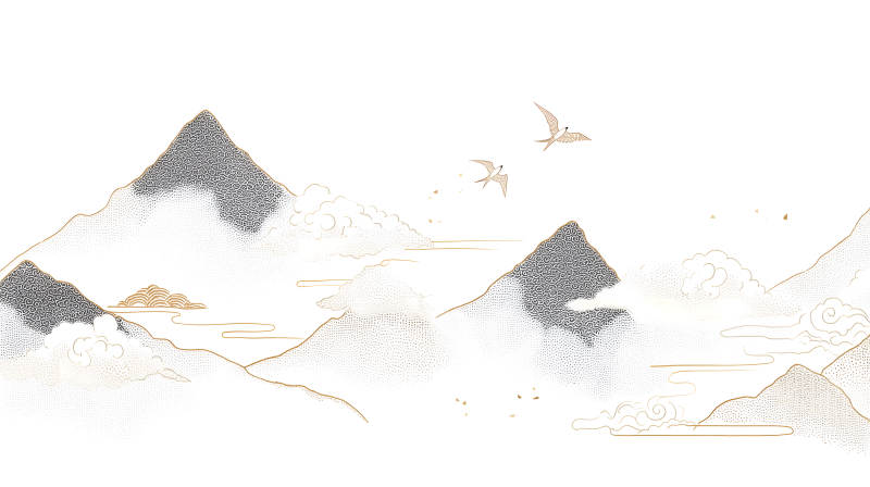 山水畫鳥云淡風(fēng)輕意境悠遠-圖片