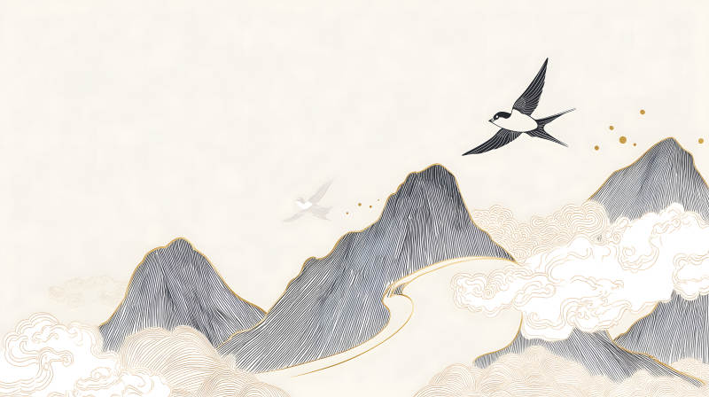 山川鳥飛中國風(fēng)唯美意境-圖片