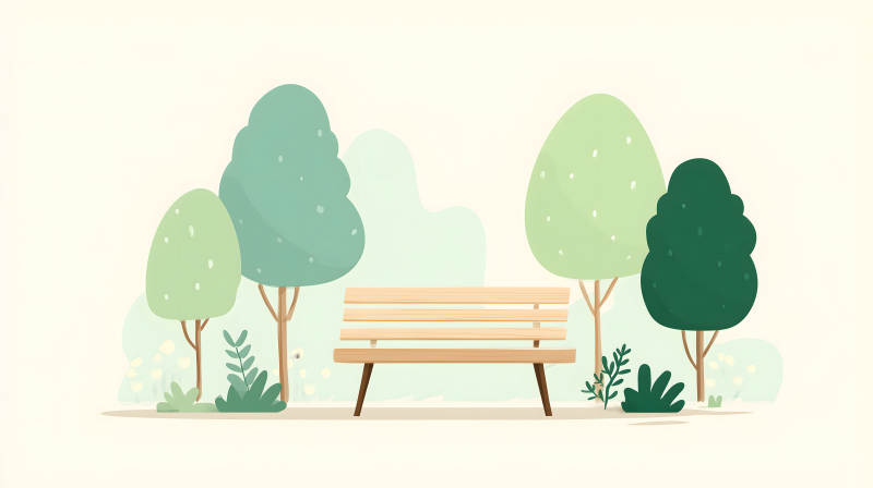 公園長椅和樹木背景-圖片