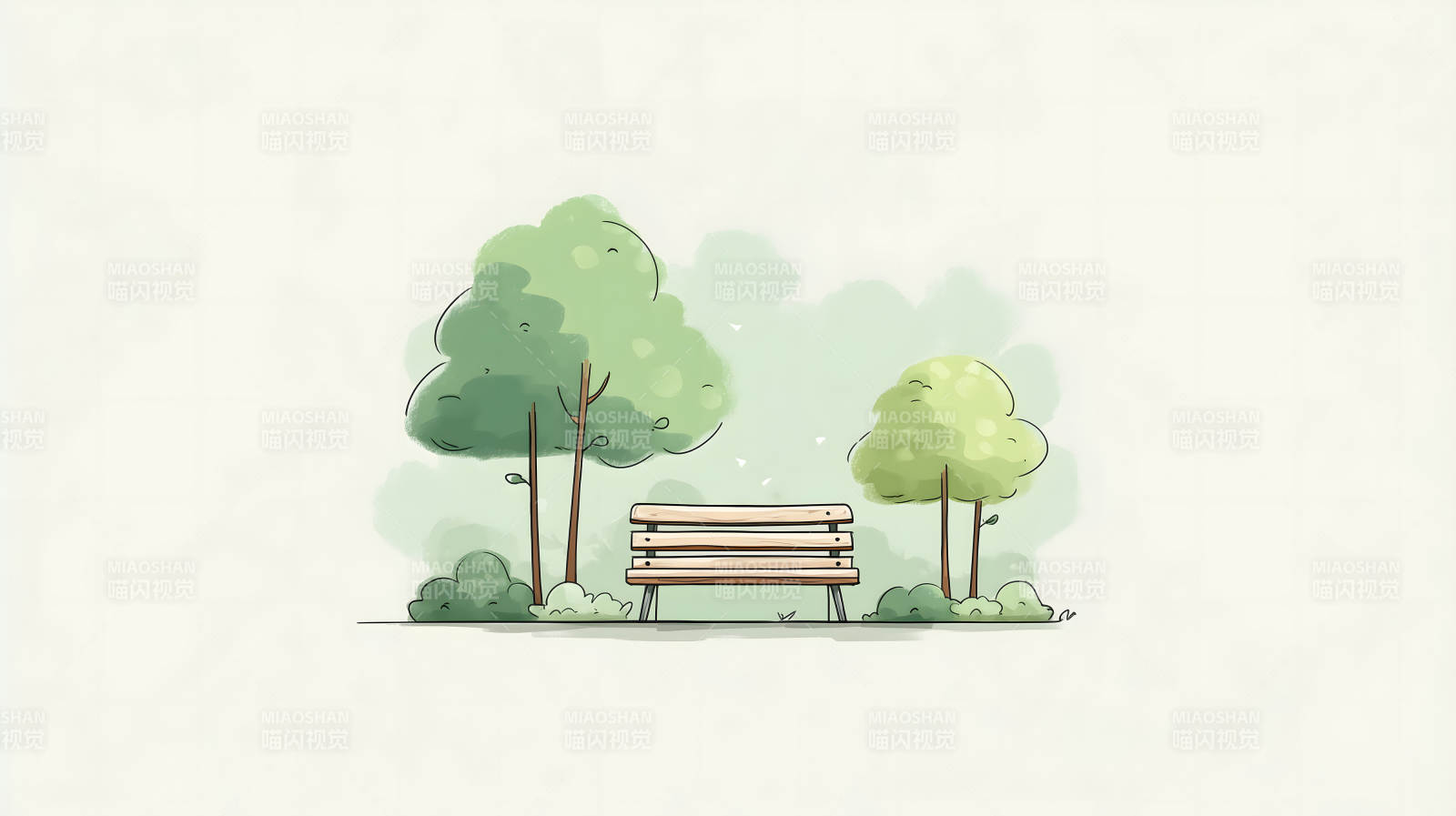公园长椅与树木的简笔画-图片