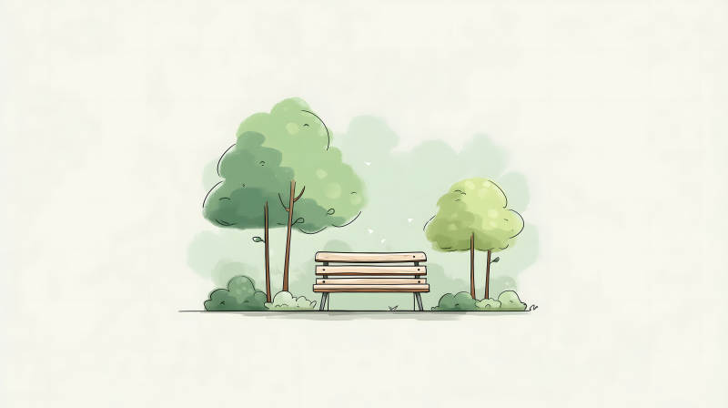 公園長椅與樹木的簡筆畫-圖片