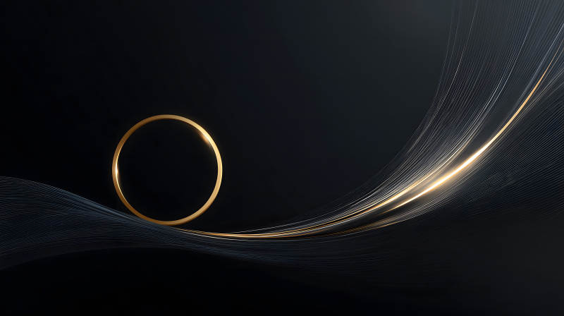金色圓環(huán)與光線交織的黑色背景-圖片
