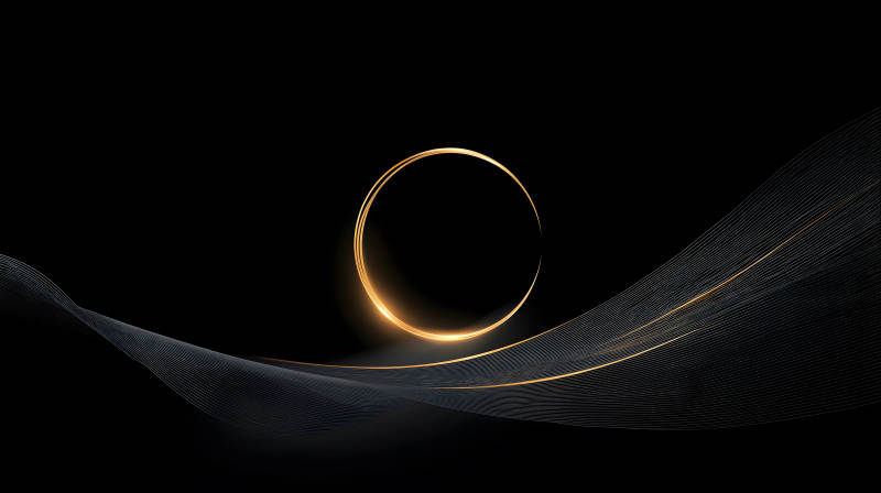 金色光環與黑色背景上的線條-圖片