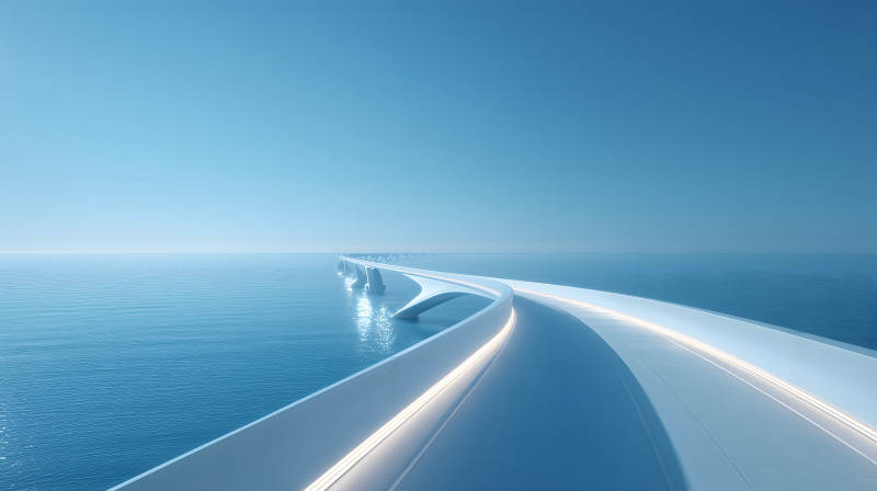 海上橋梁通向遠方天空-圖片