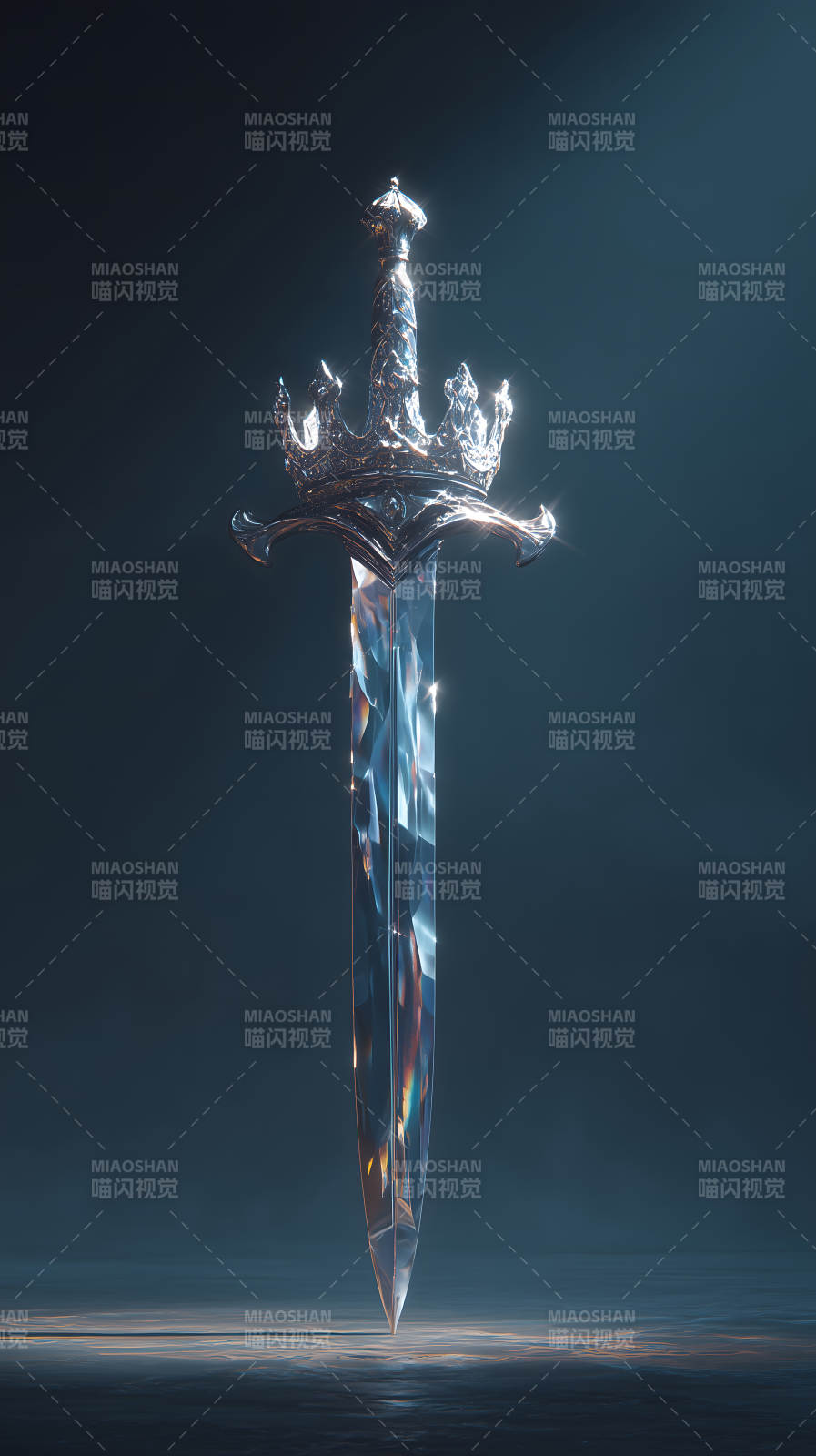 一把鑲嵌王冠的華麗水晶劍-圖片