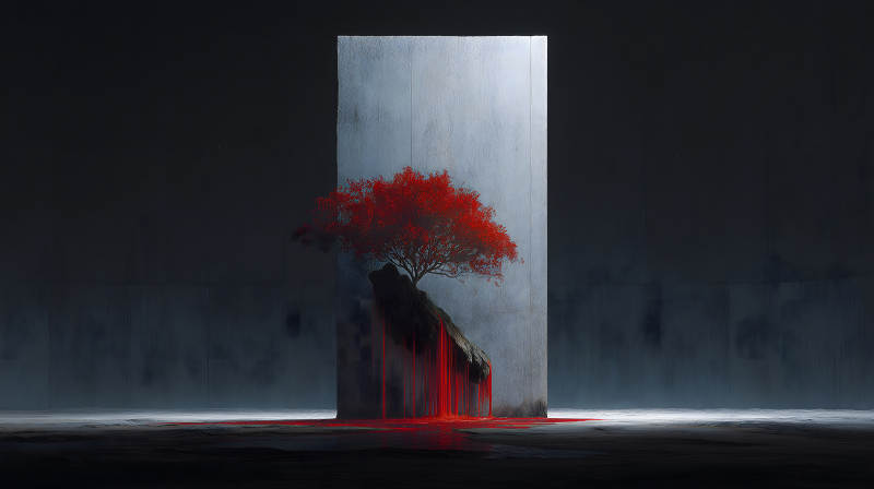 紅樹生巖石墻背景環境壓抑-圖片