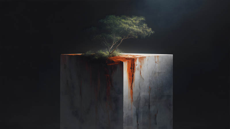 樹(shù)在方塊上生根發(fā)芽-圖片