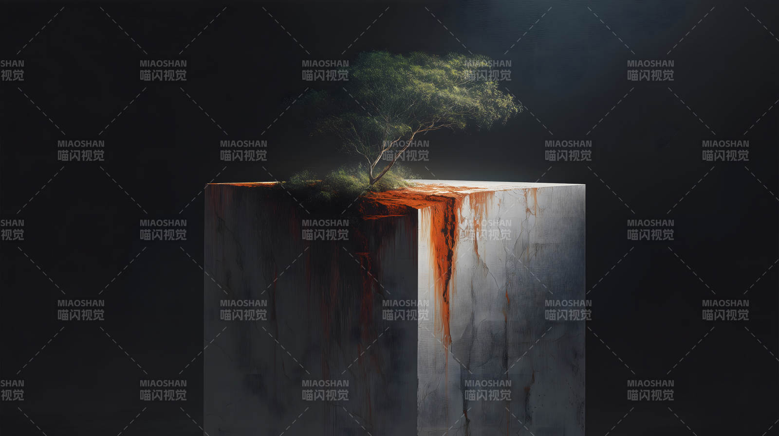 樹在方塊上生根發(fā)芽-圖片