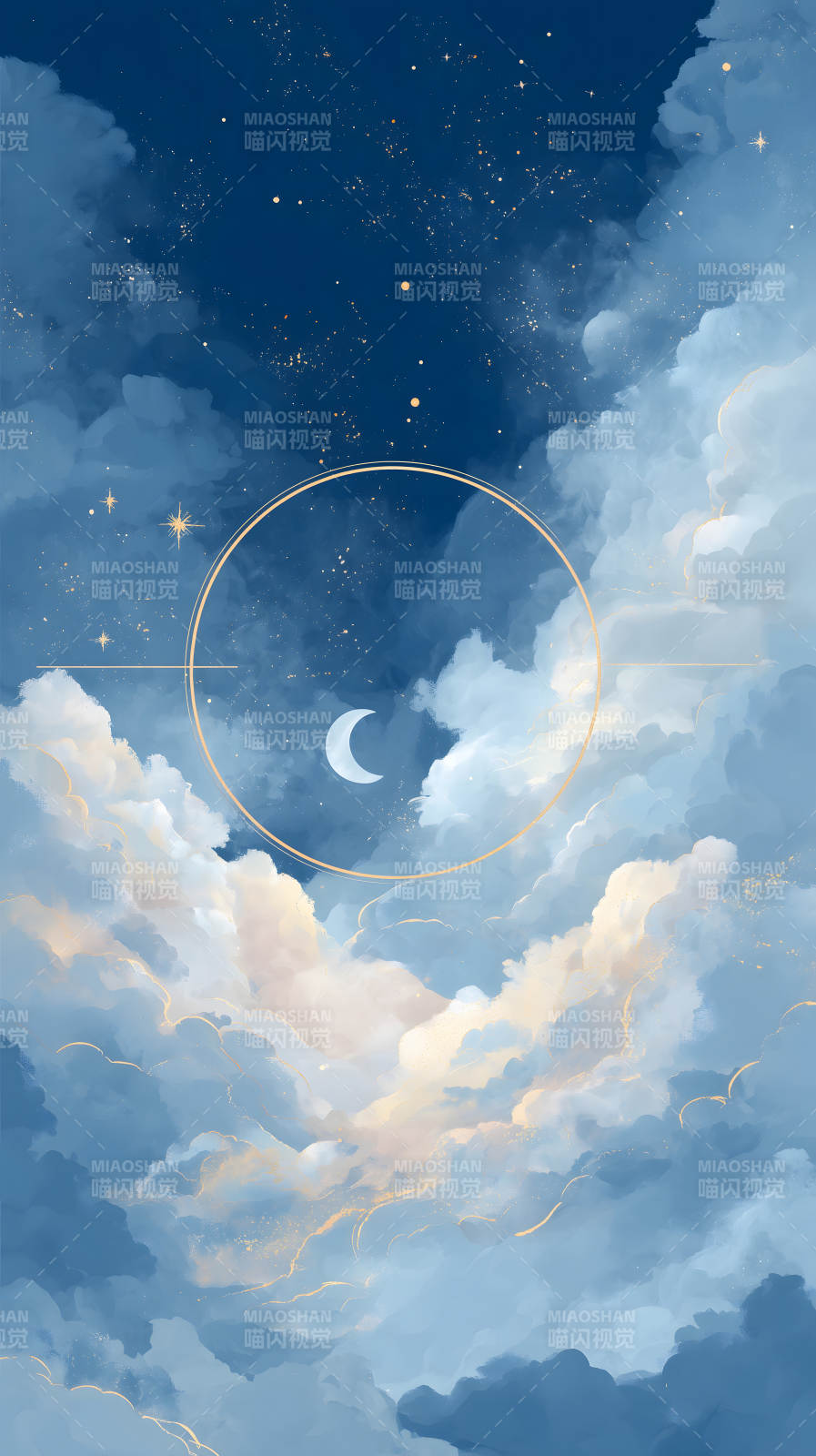 夢幻云海星月夜空唯美-圖片