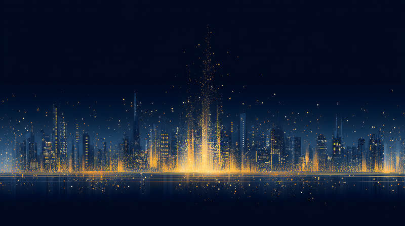 夜幕下的城市光輝璀璨景象-圖片