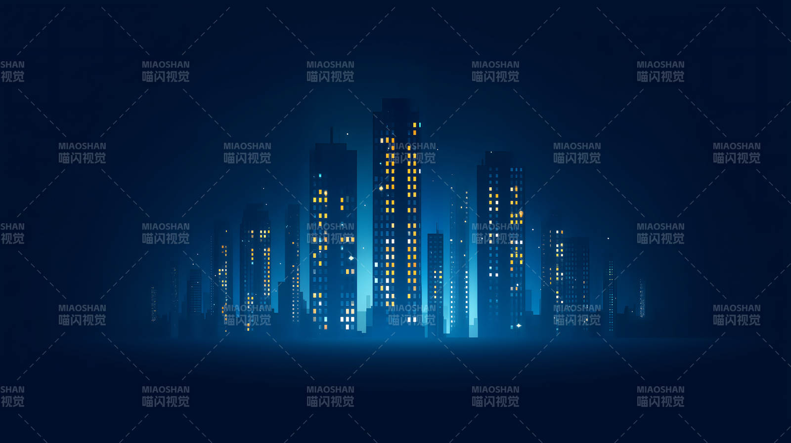 夜幕下城市的剪影建筑燈光-圖片