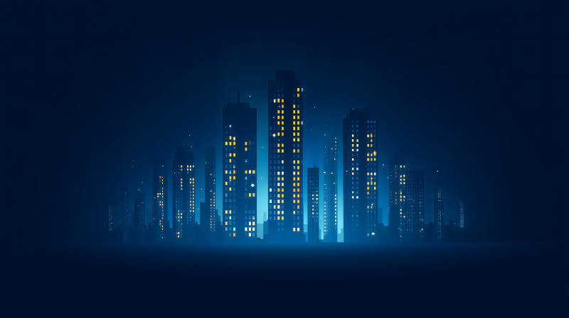 夜幕下城市的剪影建筑燈光-圖片