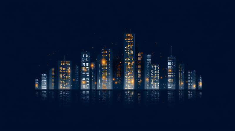 夜幕下的城市燈光閃爍城市剪影-圖片