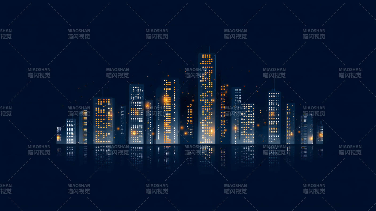 夜幕下的城市燈光閃爍城市剪影-圖片