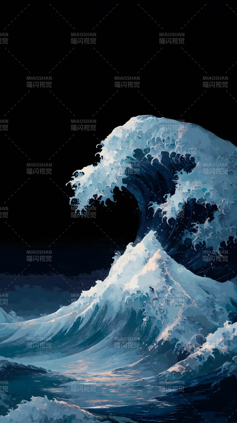 巨浪翻涌的藝術繪圖-圖片