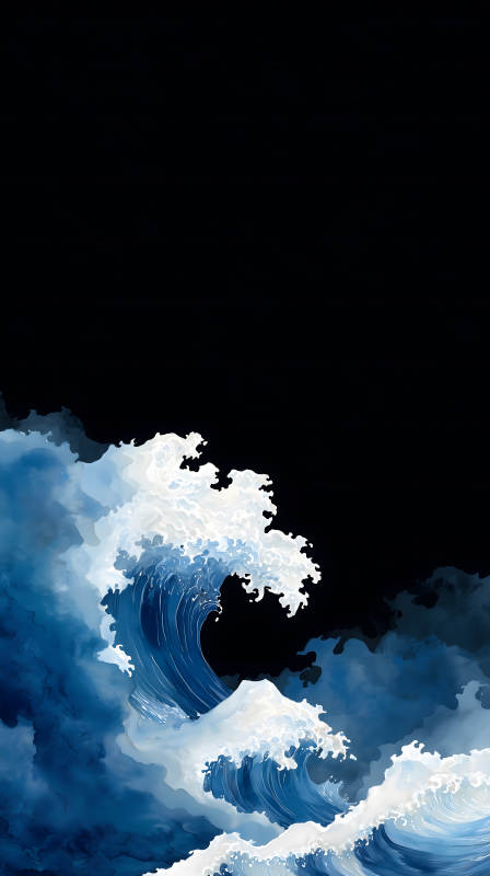 巨浪翻滾海面烏云籠罩-圖片